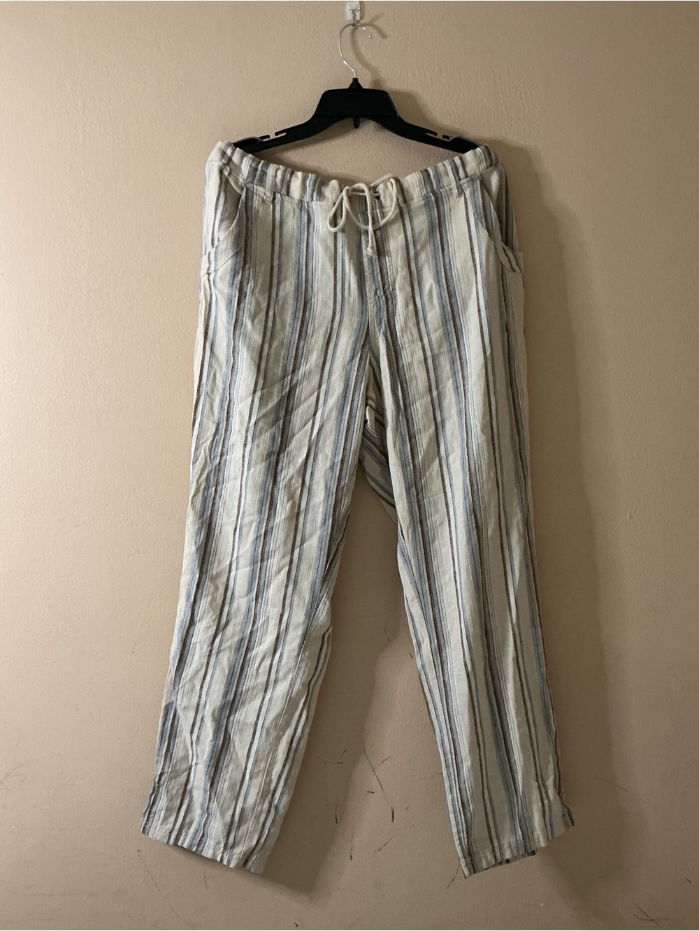 Canyon River Blues Linen Blend Cream and Blue Striped Drawstring Pants